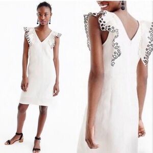 J. Crew Collection Ruffle-Shoulder Sheath Dress in an ivory linen blend  size 4